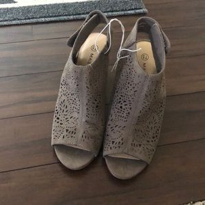 Taupe Peep Toe Bootie Heels